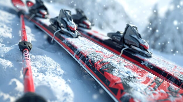 Фото Лыжи, лежащие в снегу, идеально подходят для зимних видов спорта и занятий на открытом воздухе