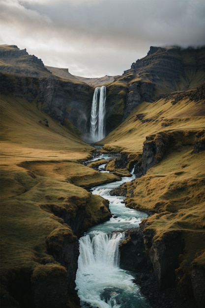 Skogafoss waterfall in Iceland Europe long exposure photo