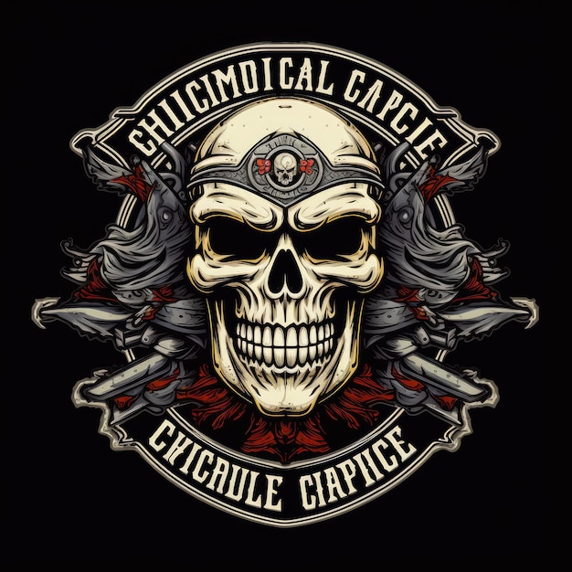 Skull and Crossbones Motorcycle Club Patch Een vectorontwerp op een opvallende zwarte achtergrond