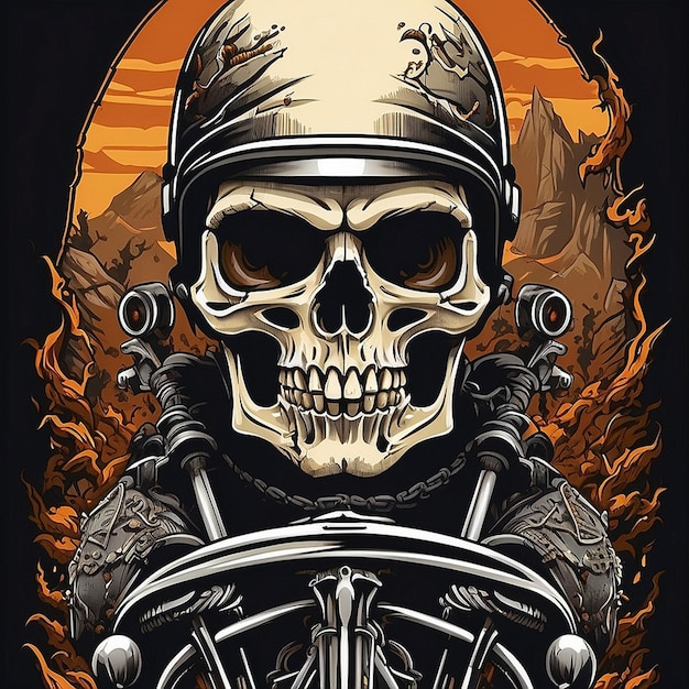 写真 頭蓋骨とオートバイのテーマ ベクトルtシャツデザインはaiで作成されました