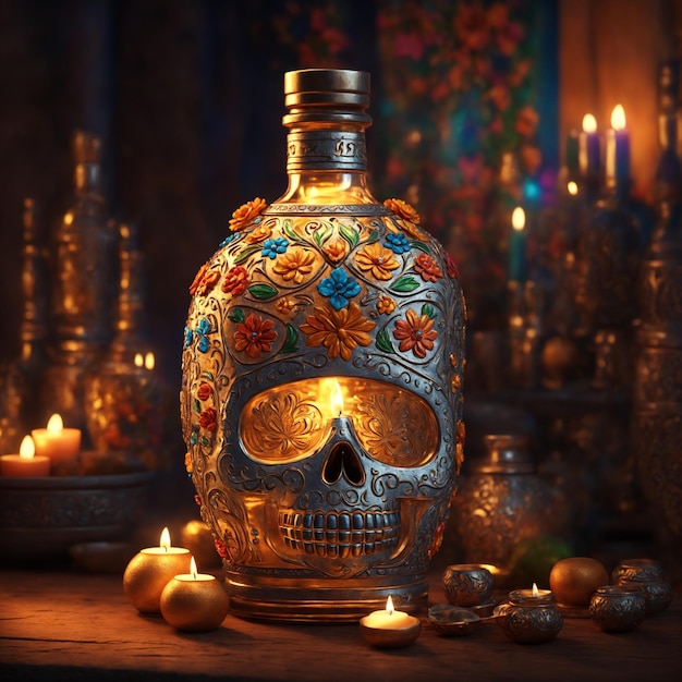 Skull Background for Traditional Mexican Dia de Muertos Holiday Muertos Day Concept Image