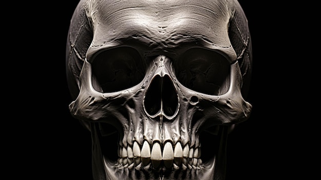 A skull on black background black white view