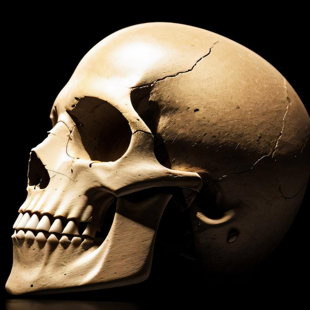 The Skull on the Black Background