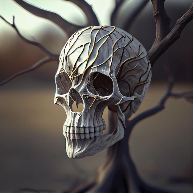 Skull on the branches of a tree Generative AI
