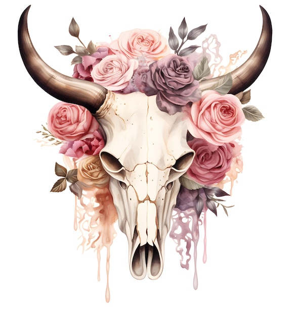 Skull of bull with roses