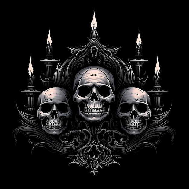 skull and candles fire tattoo design illustration