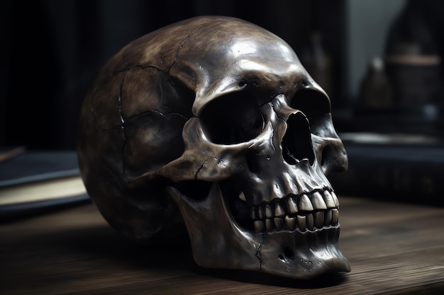 skull carving on black background