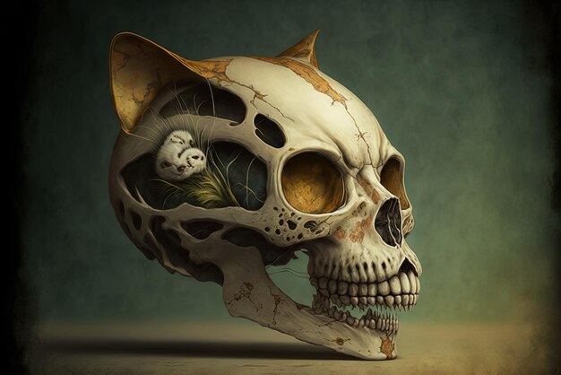 Skull of a Cat Caricatured as a Flat