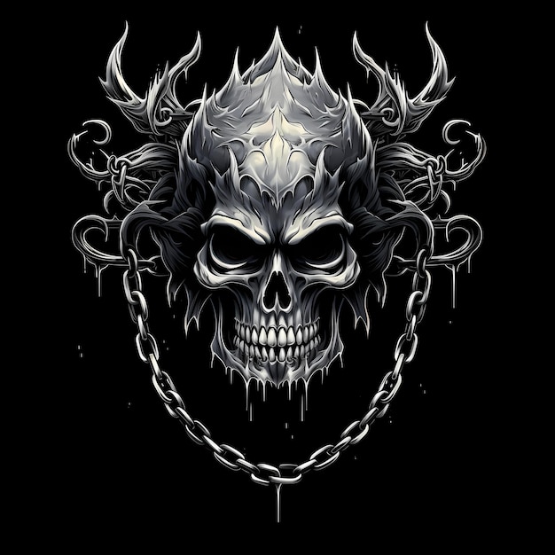 skull and chain tattoo design illustration