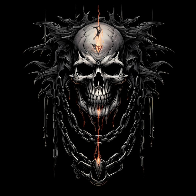 skull and chains tattoo design illustration