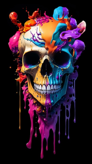 Foto poster d'arte digitale con effetto di cranio e spruzzo colorato