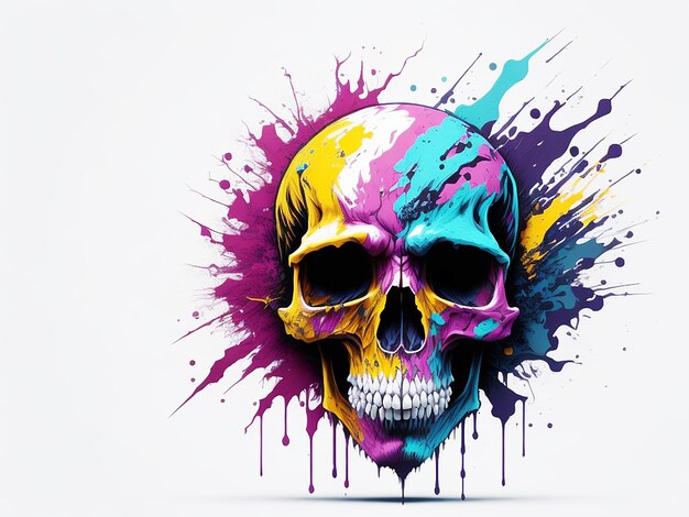 A Skull in colorful splashes white background generative ai