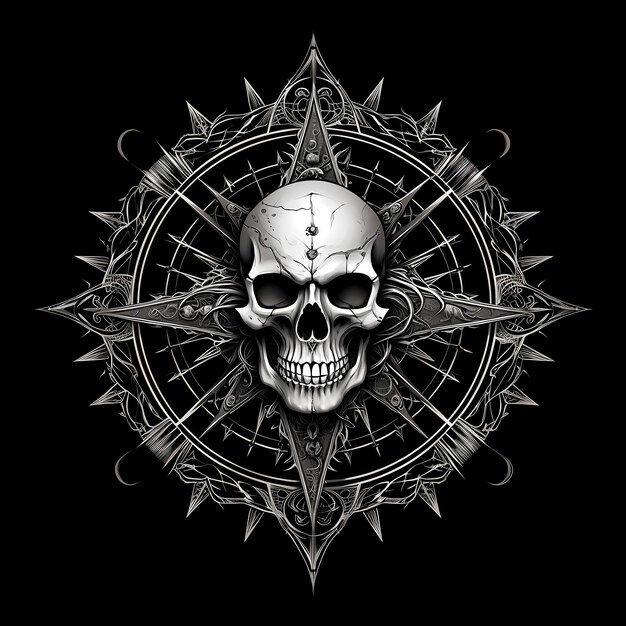 skull and compass tattoo design illustration