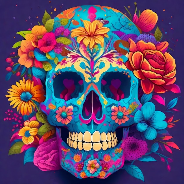 Skull covered with flowers illustration