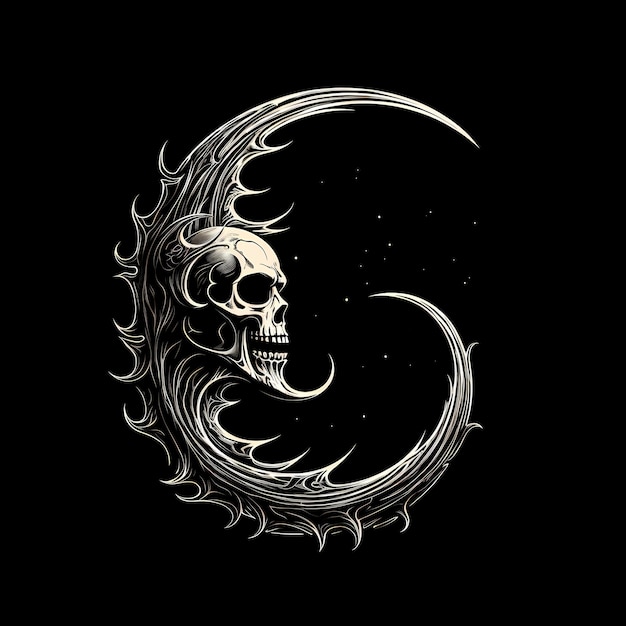 skull crescent moon tattoo design illustration