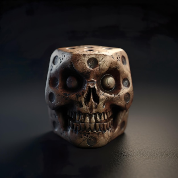 A skull cube with many holes on it