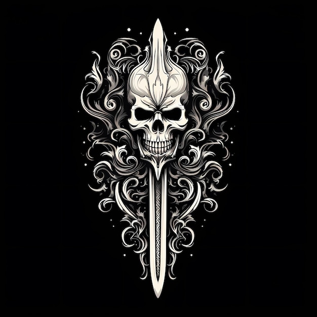 頭蓋骨と短剣のタトゥーのデザイン図