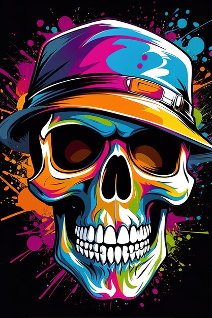 Skull in the dark graffiti color splash TShirt design illustration generative AI image