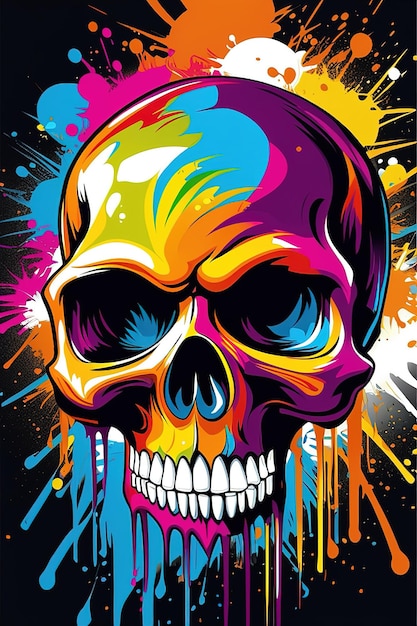 Skull in the dark graffiti color splash TShirt design illustration generative AI image