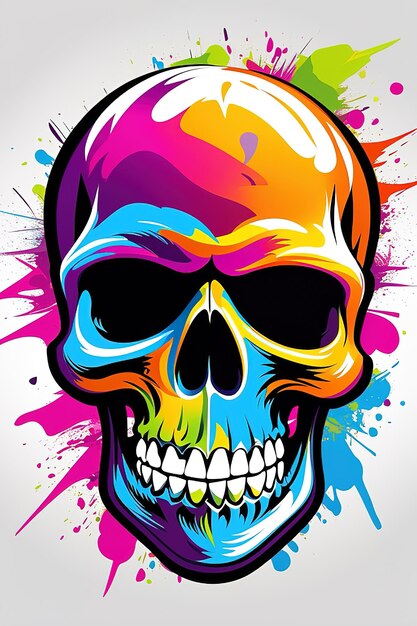 Skull in the dark graffiti color splash TShirt design illustration generative AI image