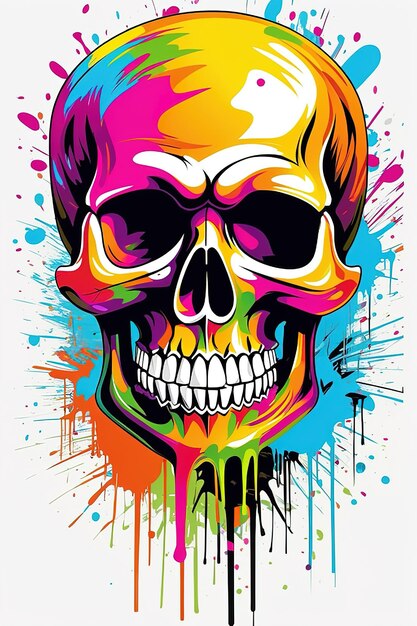 Skull in the dark graffiti color splash TShirt design illustration generative AI image