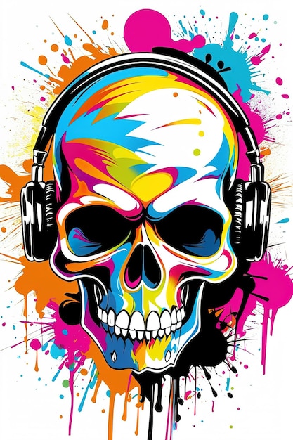 Skull in the dark graffiti color splash TShirt design illustration generative AI image