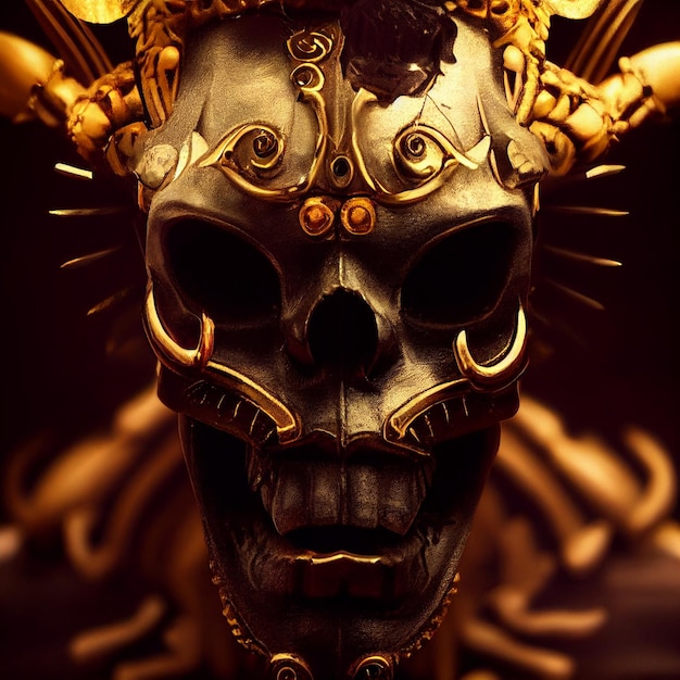 Skull demon mask gold and black