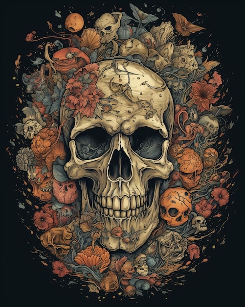 Skull design grunge style beautiful print layout background Generative Ai