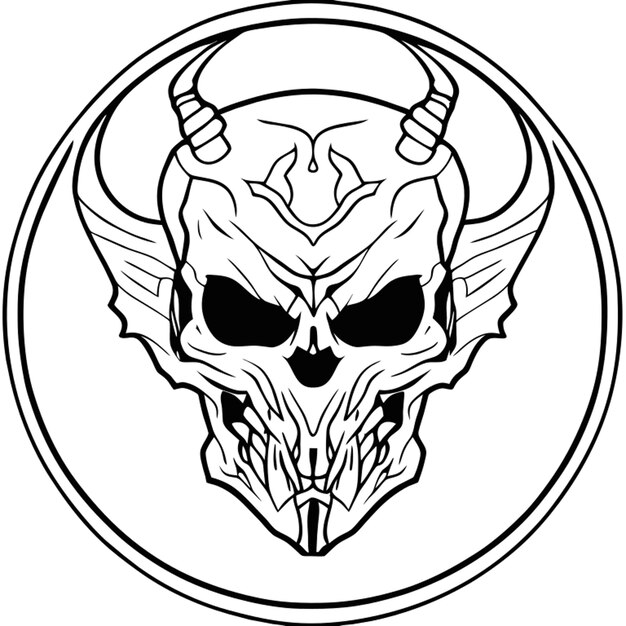 Photo skull devil round fit to screen vector illustration line art