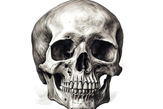 AI によって生成された白い背景に分離された頭蓋骨の描画
