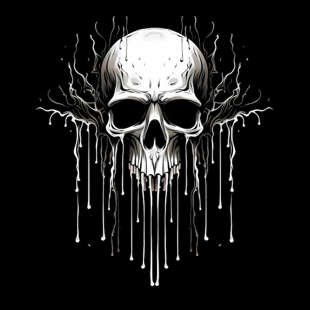 skull and dripping paint tattoo design illustration