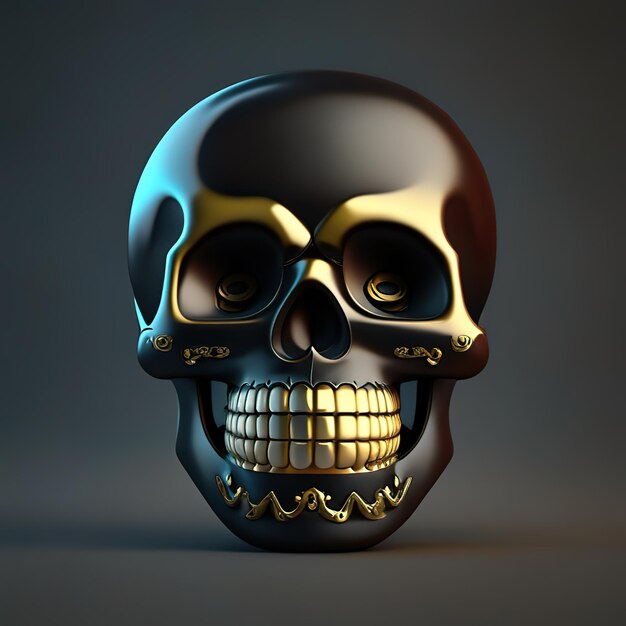 Photo skull emoji with golden details generative ai