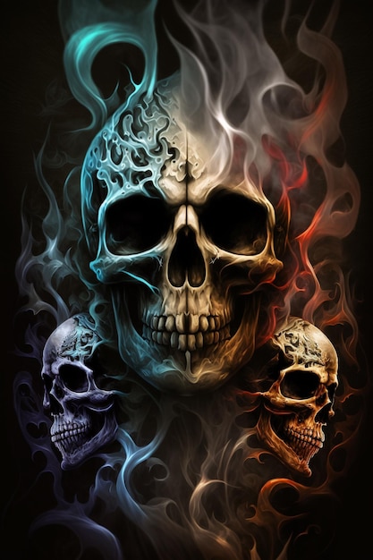 Skull and fire on a black background