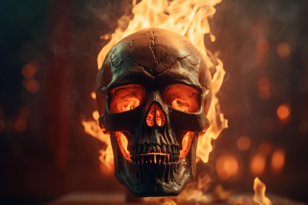 Skull fire flame Generate Ai