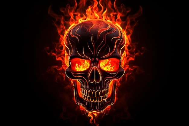 Skull on fire neon sign