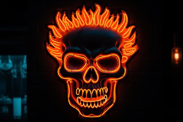 Skull on fire neon sign