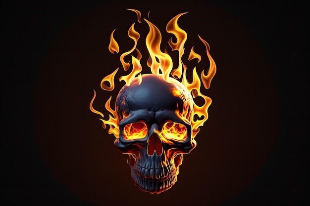 Photo skull on fire smoke trailing after it and glowing eyes on alpha channel