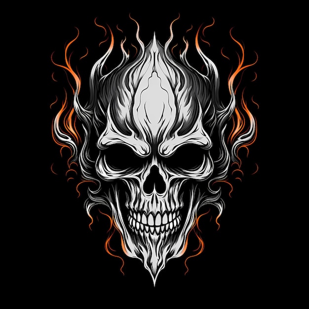 иллюстрация дизайна татуировки черепа и огня