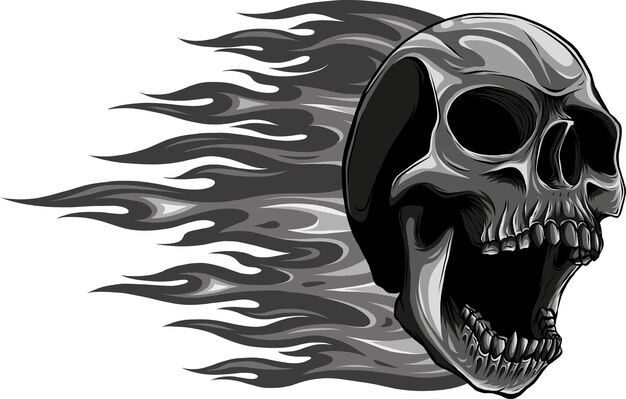 Skull on Fire with Flames Vector Illustration