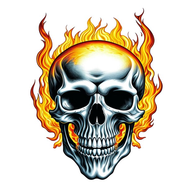 Foto un cranio in fiamme isolato su uno sfondo bianco dettaglio intricato e un capolavoro