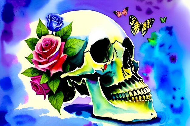 skull and flower