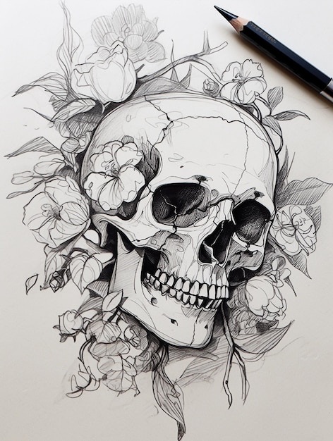 Foto il teschio e i fiori illustrazione gotica