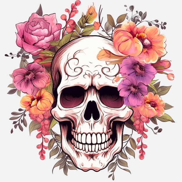 Skull and flowers