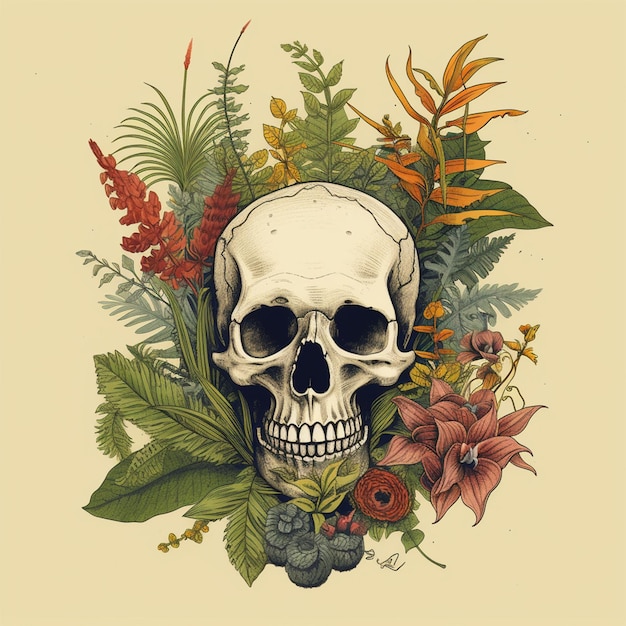 skull and flowers