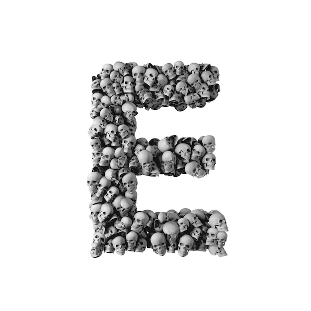 Skull font letter E Letter made from lots of skulls 3D Rendering