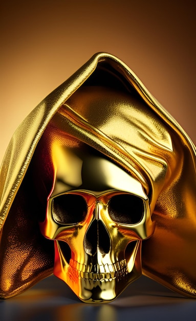 A skull in a gold jacket