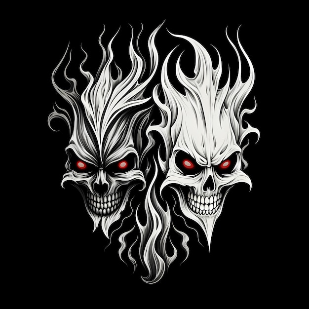 skull and grimacing jester tattoo design dark art illustration isolated on black background