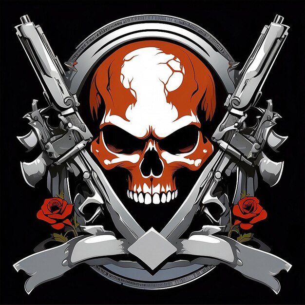 Photo skull and gun theme vector tshirt design created with ai