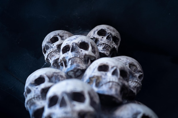 Skull Halloween Background Many People Skulls Stand on top of each other Mystic creepy concept Abstract nightmare occult memorial