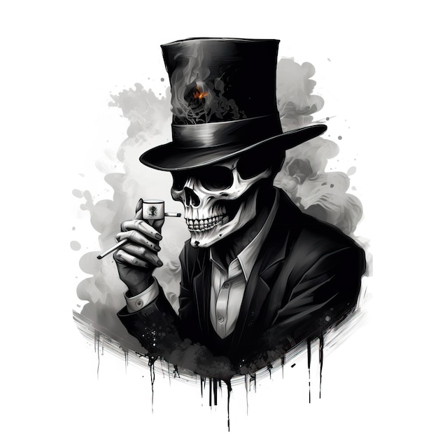 Photo a skull on a hat is in a hat with cards playing with the cigarette in the style of logo